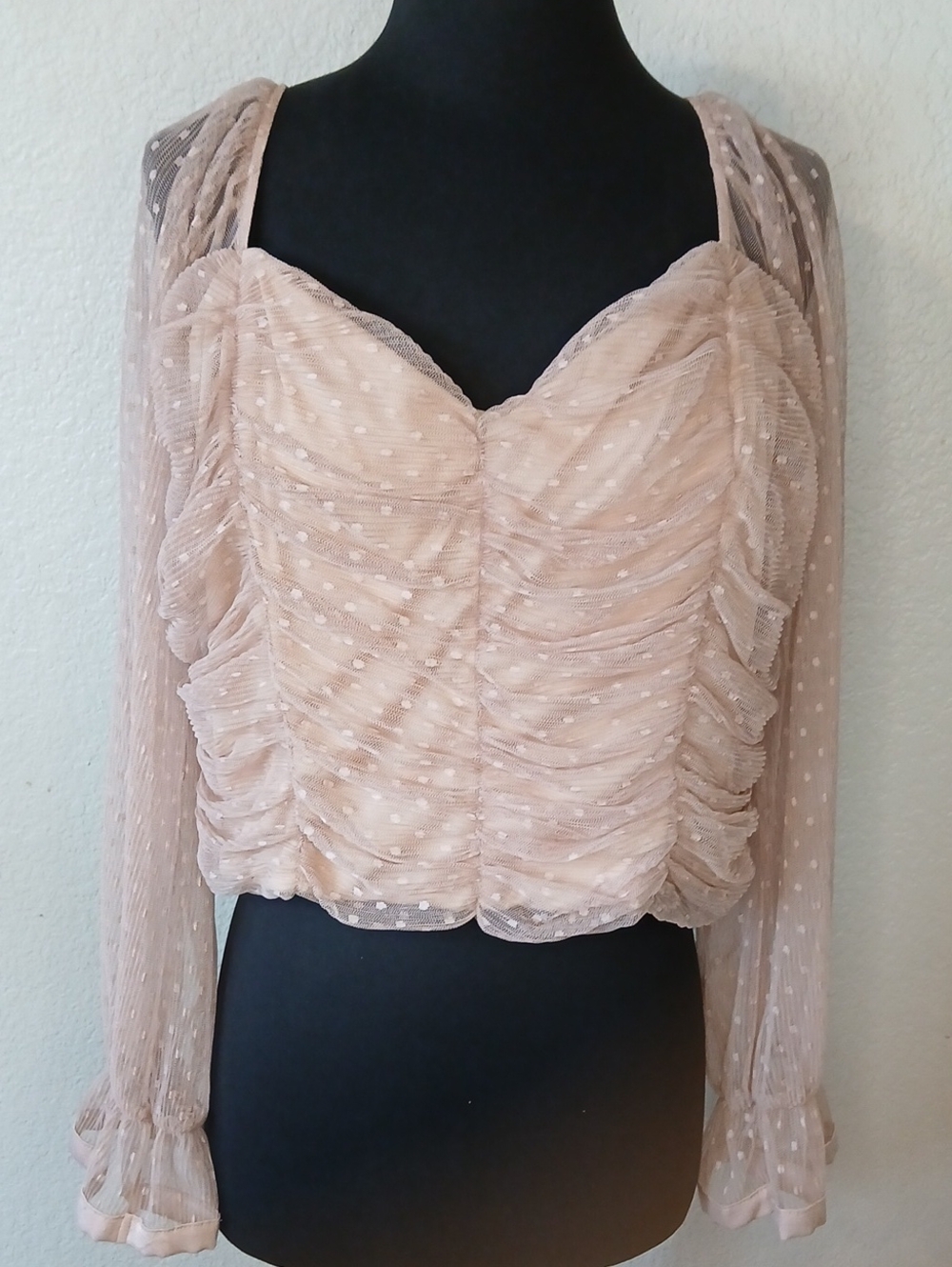 Blush Pink Dotted Sheer Ruched Top
